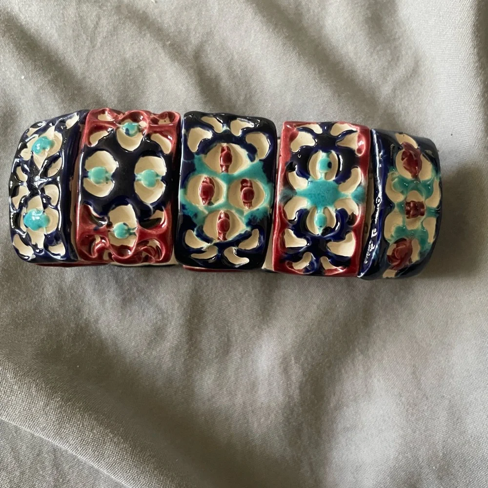 EUC Artisan Hand crafted ceramic beaded choker necklace and bracelet set - Picture 7 of 8